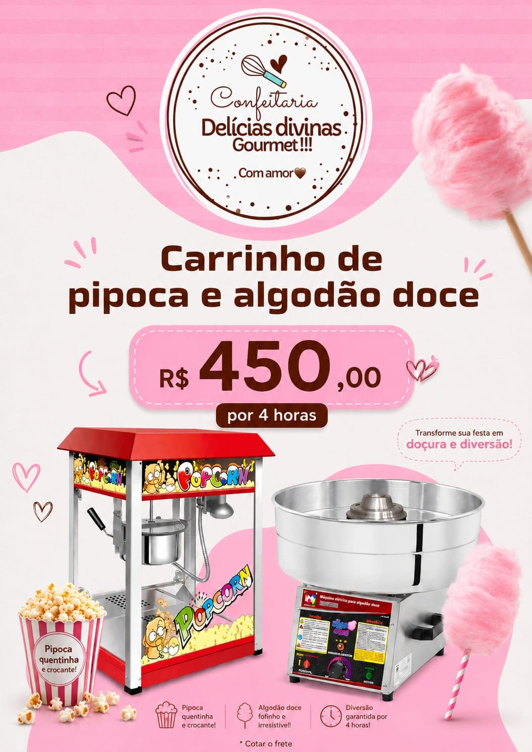 Carrinho de Pipoca e Algodão Doce